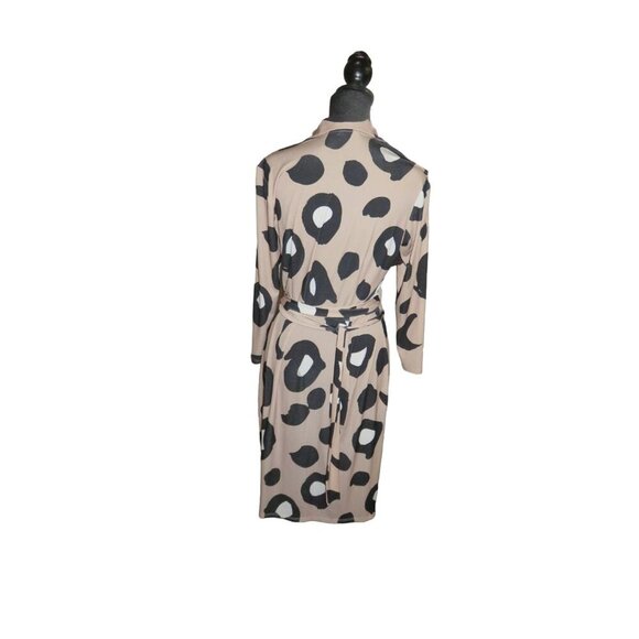 Maggy London Leopard Print Wrap Midi Jersey Knit Dress Made in Sri Lanka sz 10 - Picture 2 of 9